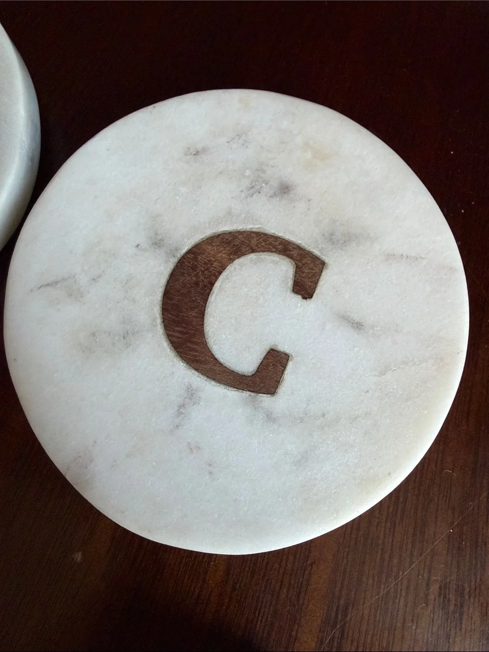 Pottery Barn Monogram Coasters Handcrafted Marble & Acacia Wood Letter C Initial